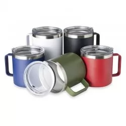 Caneca Metal Térmica Parede Dupla com Tampa Transparente Personalizada Para dar de brinde