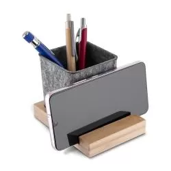 Suporte para Celular em Bambu com Porta Objetos Personalizado Para dar de brinde