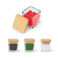 Vela Aromática 50 g. em Copo de Vidro com Tampa de Bambu Personalizada Para dar de brinde